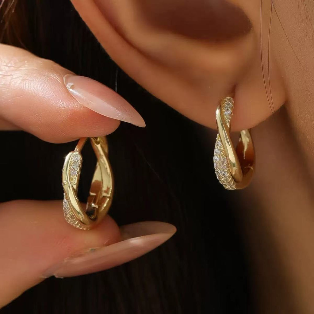 Twisted Zircon Hoop Earrings